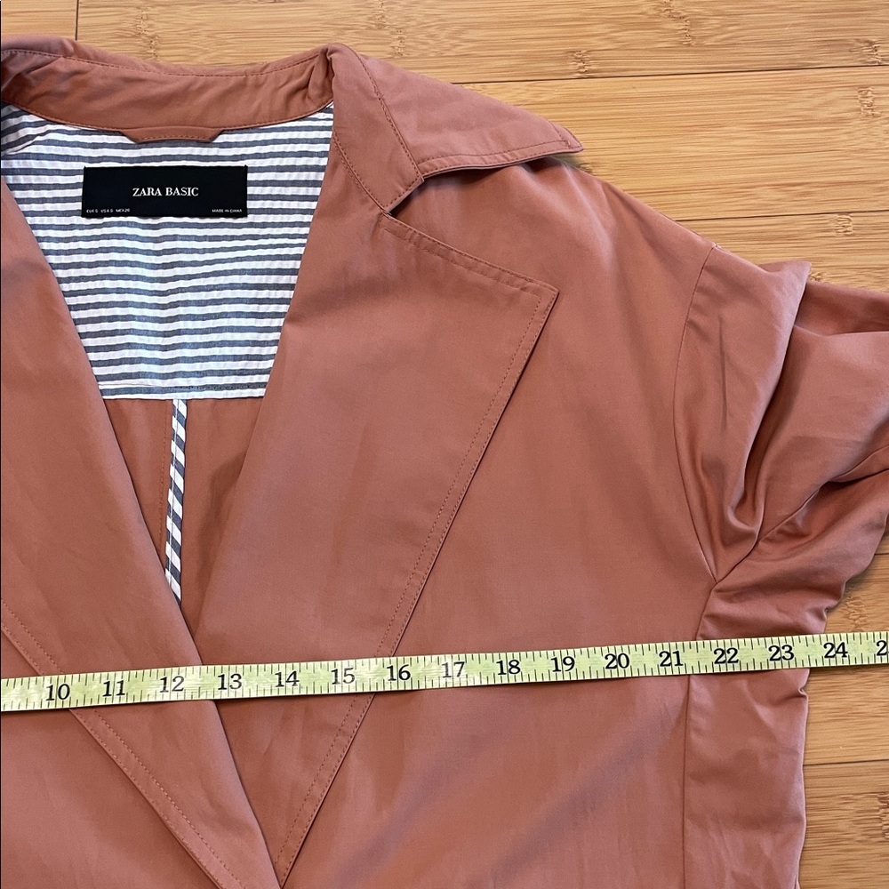 ZARA Trench Coat Contrasting Belt Size Small Single Button Notched Collar Orange - Picture 12 of 16